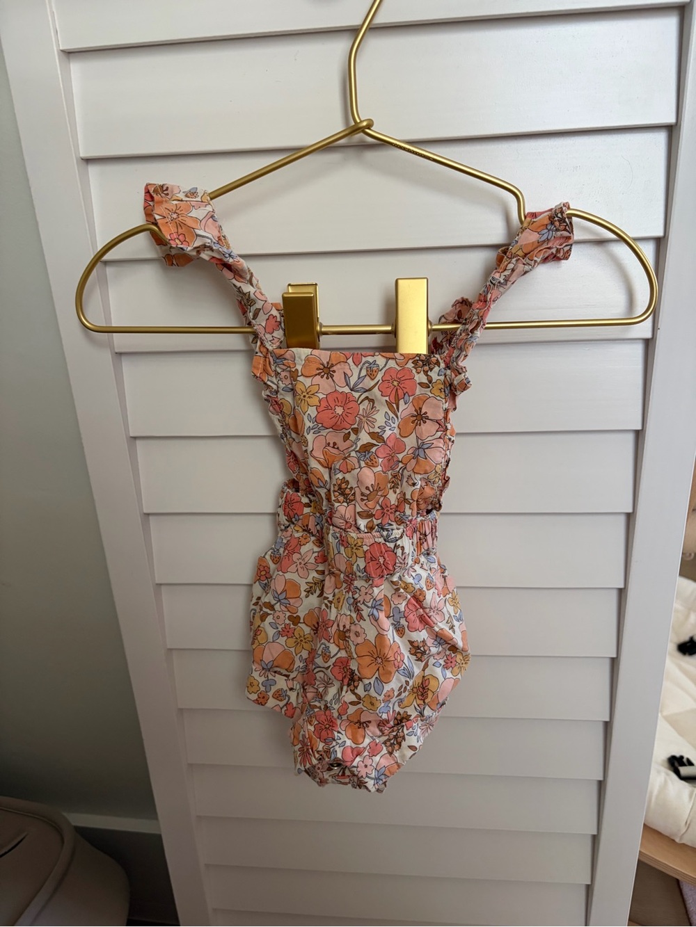 Floral Ruffle-Strap Baby One-Piece Bodysuit — Pink & Orange
